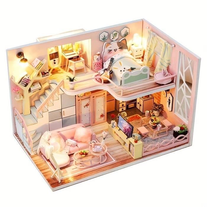 Maison de Poupée Bricolage - ZGEER - Kit Dollhouse en Bois avec Meubles - Jouet pour Enfant