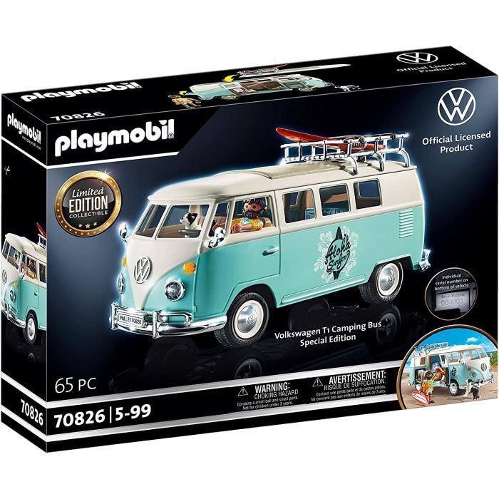Combi-Edition spéciale - Playmobil - Volkswagen T1 - Bleu - 2 personnages - Accessoires inclus