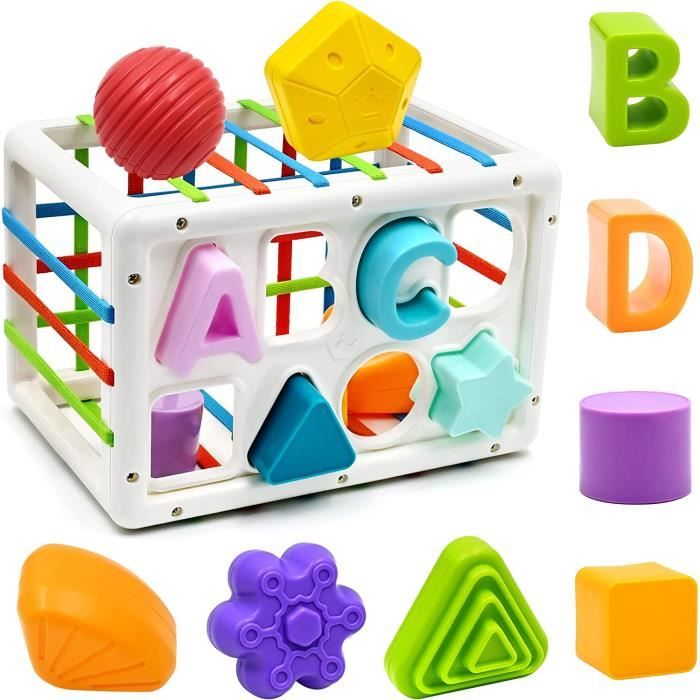 Jouet Bébé Trieur de Forme Sensorielle Montessori Cube Jouet Cadeau Éducatif pour Garçons Filles 1 à 3 Ans