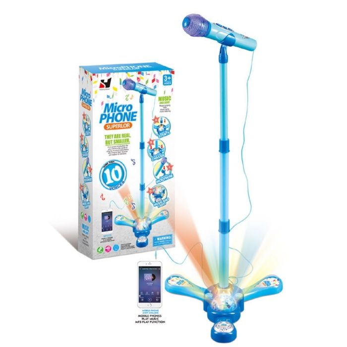Microphone et Support de Karaoké pour Enfants Support Réglable Lumières LED Colorées Jouets Musicaux Cadeaux pour Enfants