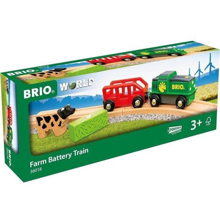 Train de la Ferme à Pile - BRIO - Circuit en bois - Wagon et chargement aimanté inclus