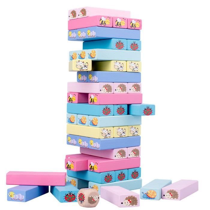 Jouet Dempilage de Tour de Bloc de Construction en Bois - AMOUNE - 51 Pièces - Enfant - Mixte - Multicolore
