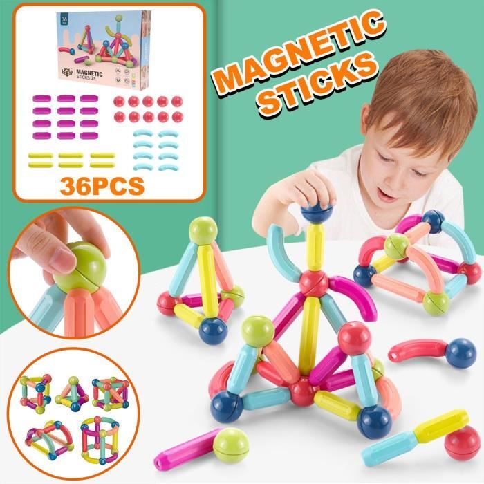 Ensemble de 36 bâtons de construction magnétiques pour jouets éducatifs avec aimant n8542