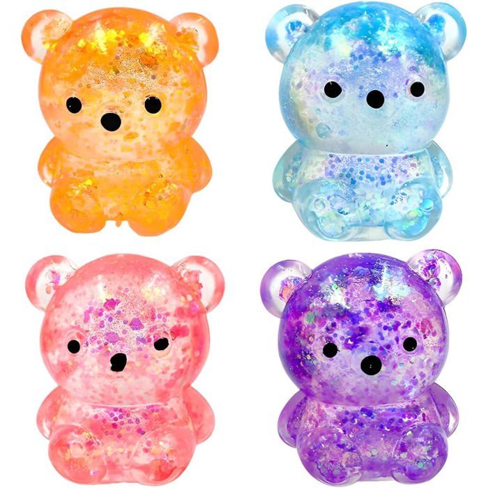 Jouet anti-stress squishy - JOZSI - 4 pièces - Ours de dessin animé - Bleu Rose Violet Orange - Matériau TPR