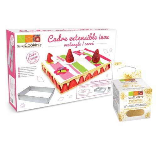 Cadre à pâtisserie extensible rectangle + paillettes dorées
