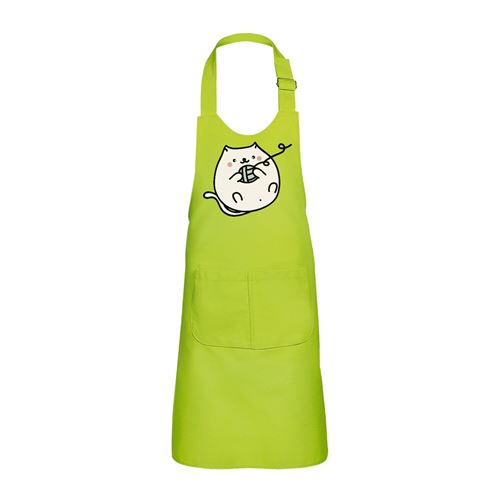 Fabulous Tablier Cuisine Enfant 2 Poches Vert Chat Pusheen Pelotte de Laine Dessin Kawai - Haut de gamme