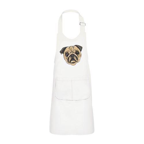Fabulous Tablier Cuisine Enfant 2 Poches Blanc Carlin Pug Petit Chien Dessin - Haut de gamme