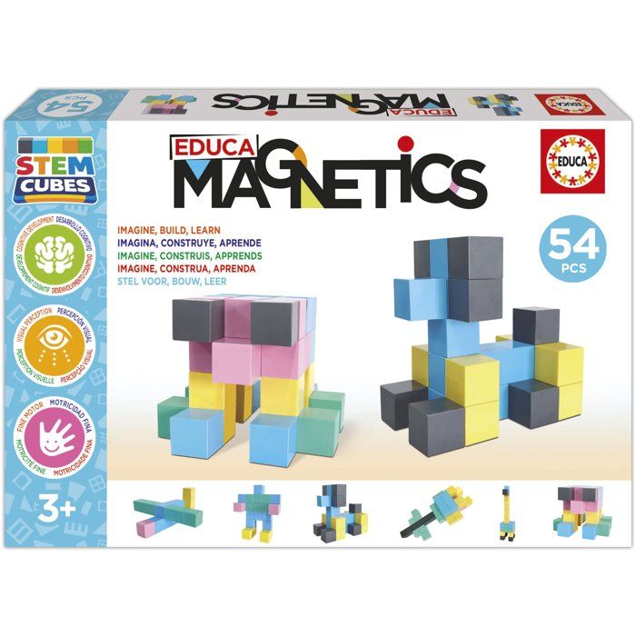 EDUCA Magnetics STEM Cubes - Jeu de construction magnétique - 54 pièces - Dès 3 ans - Formes 3D