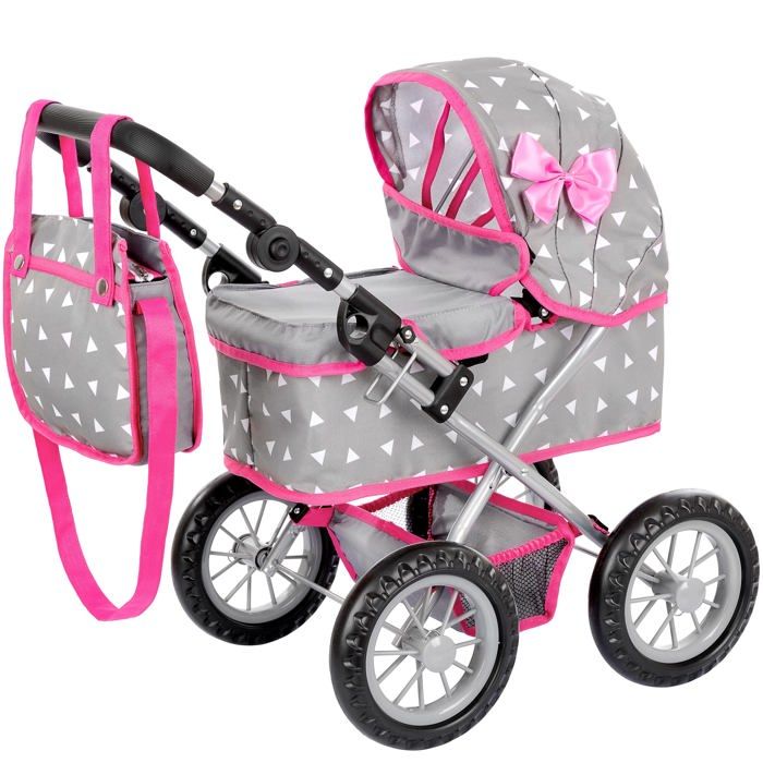 Poussette landau pour poupée pliable avec capote poignée réglable et sac - Kinderplay (KP0261S)