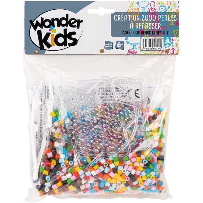 Kit de Perles - WONDERKIDS - 2000 Perles à Repasser - Multicolore - Accessoires Inclus - Pour Enfants à Partir de 6 Ans