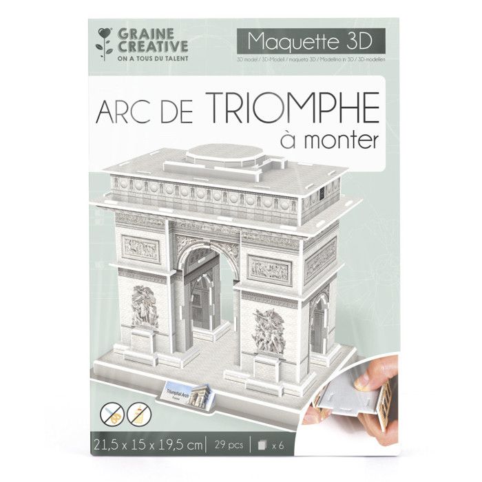 Puzzle 3D maquette - Arc de Triomphe - Gris - 54 pcs