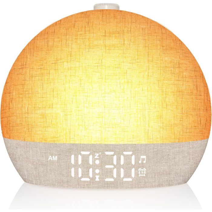 Réveil Simulateur dAube - 7 Sonneries 20 Niv. Lum 30 Sons Naturels - Snooze Minuteur Veilleuse 12C pour Enfant/Adulte