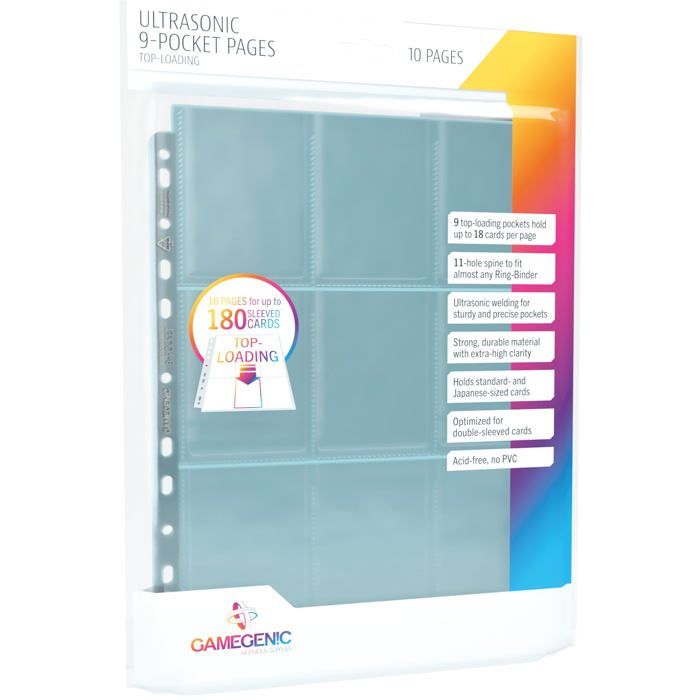 Feuilles de classeur pour cartes - Asmodee - Ultrasonique Topload - 9 poches - 23x30 cm - Transparent - Polypropylène