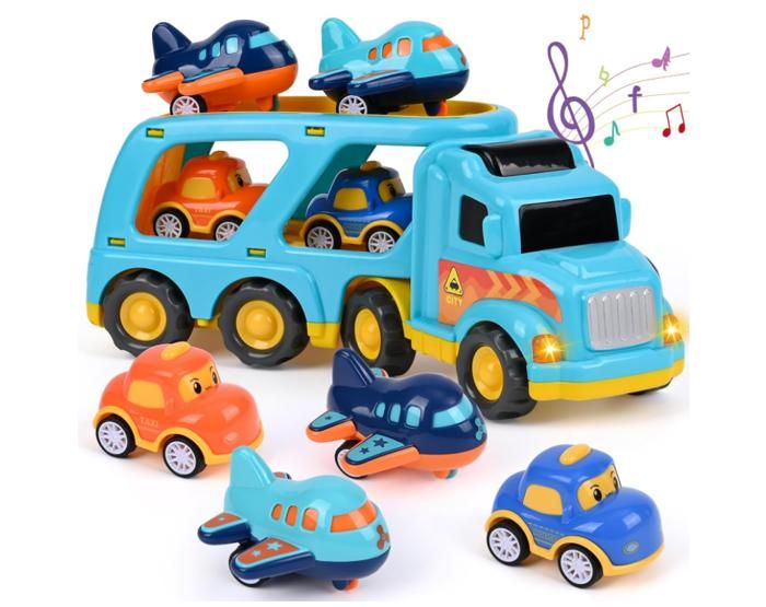 Jouet Garage Voiture pour Enfants 5 en 1 Jouet Camion Enfant avec Sons et Lumières Bus Jouet Jeux Enfants 3 4 5 Ans Éducatifs