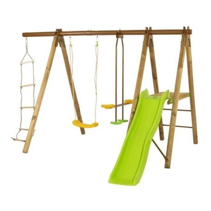 Station de jeux bois poutre métal 190 m 5 enfants Techwood Premium OREKA