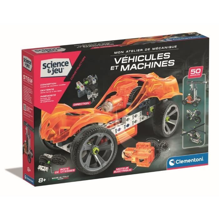 CLEMENTONI - Véhicules et machines - 50 constructions - Manuel illustré et application pour visualisation 3D - Fabriqué en Italie