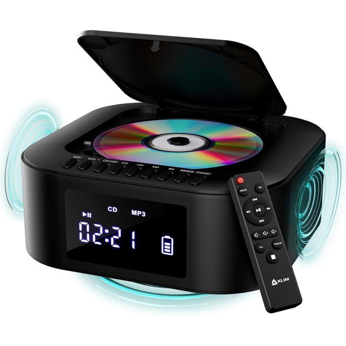 Boombox E1 Radio CD Portable avec Subwoofer Extra Bass FM Bluetooth USB MP3 Batterie Rechargeable