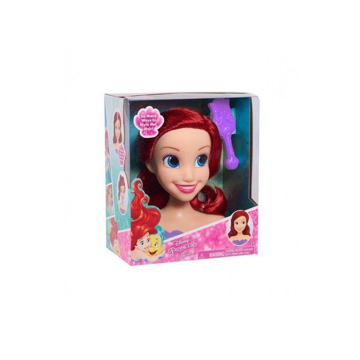 Disney - Tete a coiffer Ariel 14 cm avec brosse la Petite Sirene - Coiffure de Princesse Chevelure rousse - Set Jouet et Carte