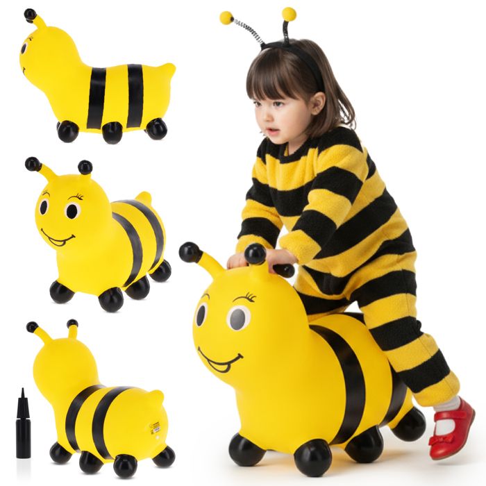 Animal sauteur gonflable - Jouet à sauter - Chenille jaune - de 12 mois - caoutchouc de haute qualité - pompe incluse