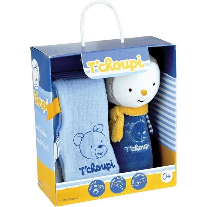 Tchoupi Baby Coffret Naissance avec Doudou et Peluche Hochet +/- 25 cm - JEMINI - Idéal pour un cadeau de naissance.