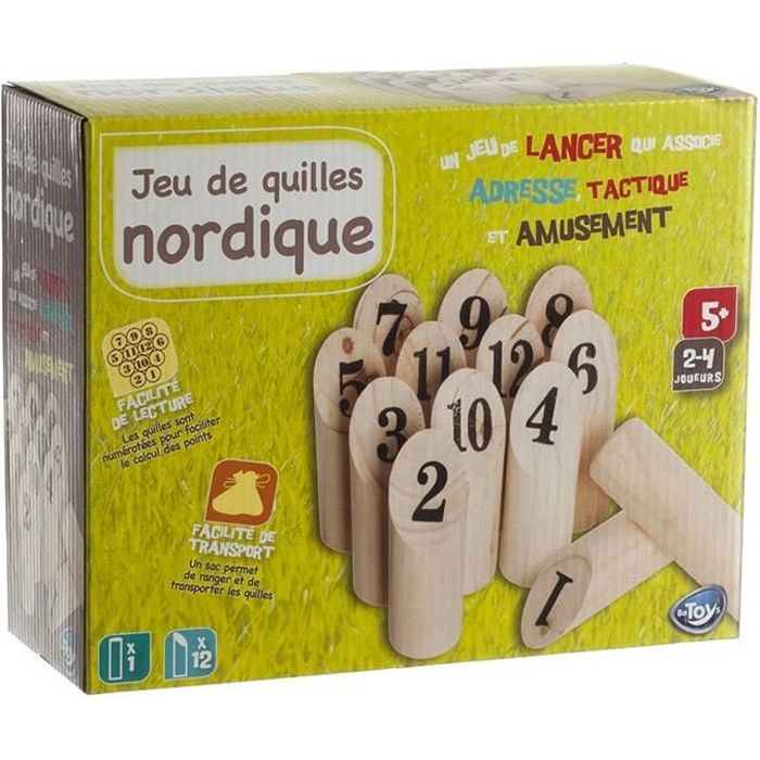 Jeu de Quilles Nordique - En Bois - Sac de rangement inclus