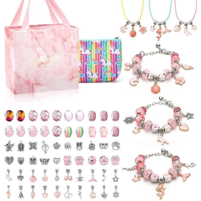 Kit de Fabrication de Bracelets - Charms - Fille 5-12 Ans - 20 Breloques - 20 Perles - Boîte Cadeau