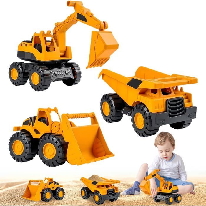Lot De 3 Véhicules De Chantier Jouets De Pelleteuse Camion À Benne Basculante Tractopelle Engins De Chantier Jouet Pour Enfants