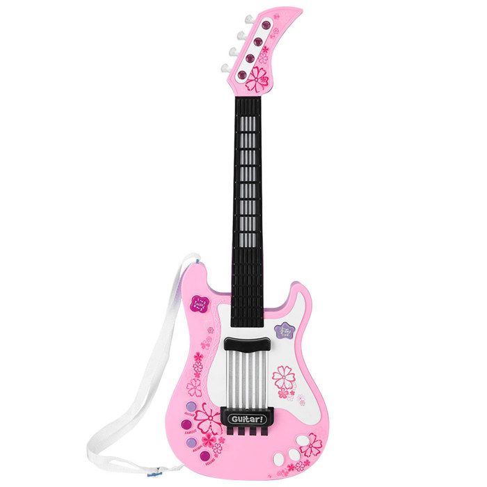 Jouet de guitare basse multifonction pour enfants instrument de musique léger pour enfants rose