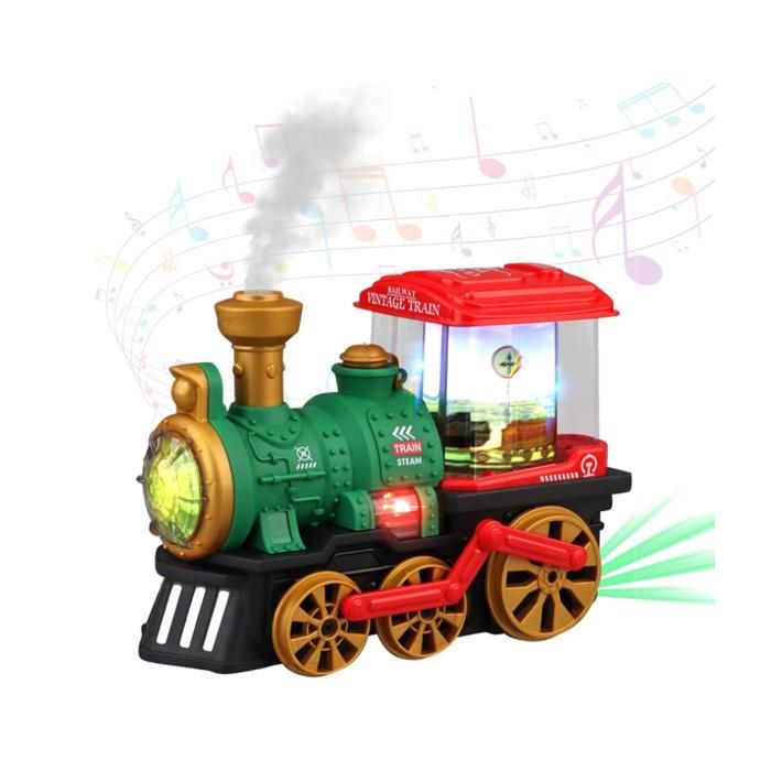 Train Electrique Enfant Imitation de Train à Vapeur Jouets de Voiture pour Enfants de 3 à 9 Ans Jouet avec Lumières et Sons