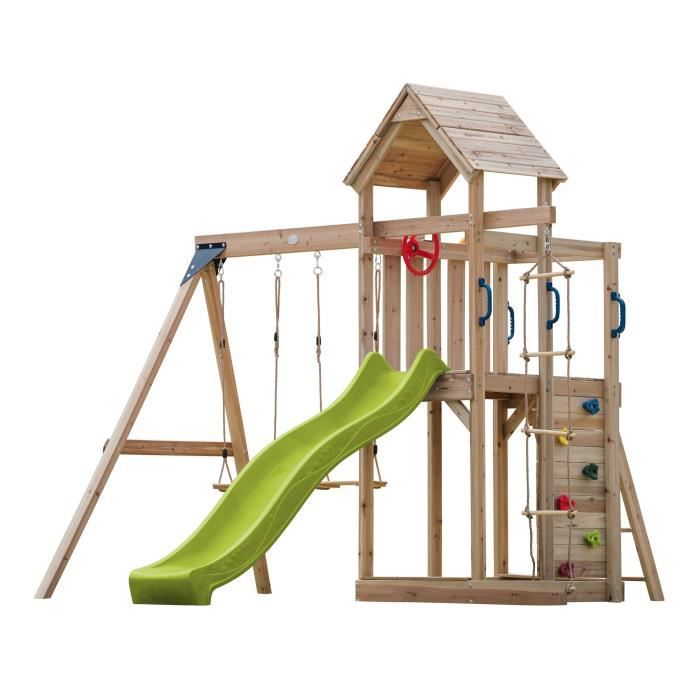 Aire de Jeux - AXI - Moos - 2 Balançoires - Échelle en Corde - Bois de Cèdre FSC 100%