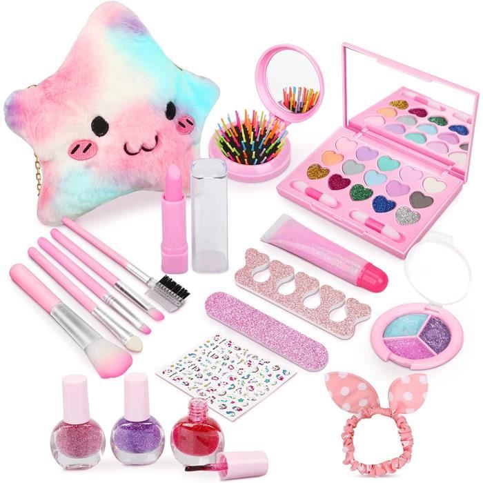 Maquillage Enfant Jouet - ZGEER - Ensemble complet de cosmétiques - Trousse Lavable - Sac en Peluche - Fille