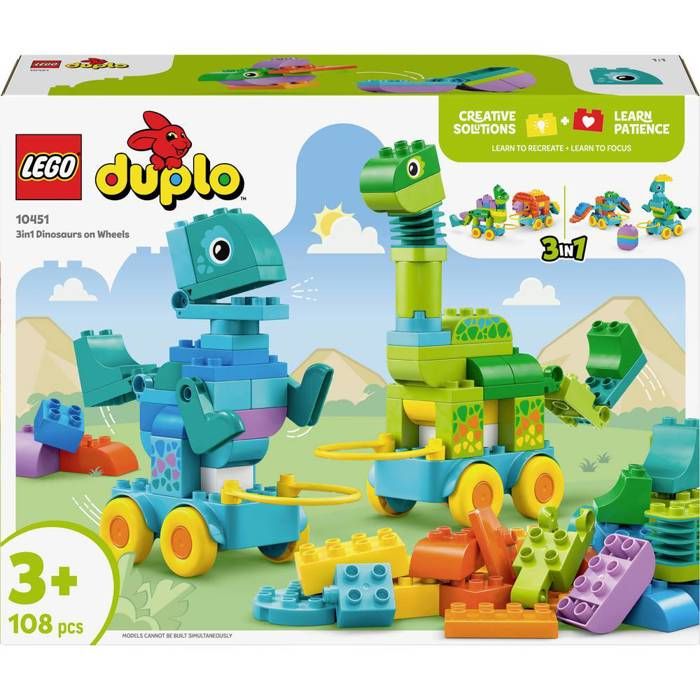 Jouet - LEGO DUPLO - 10451 - Dino sur roues - 3 en 1 - Pour enfants à partir de 2 ans