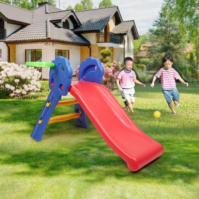 YIPEEMA. TOBOGGAN AIRE DE JEUX PLIABLE AVEC PANIER DE BASKET EN PLASTIQUE TOBOGGAN POUR ENFANTS 3-8 ANS MULTICOLORE 106*59*77CM.