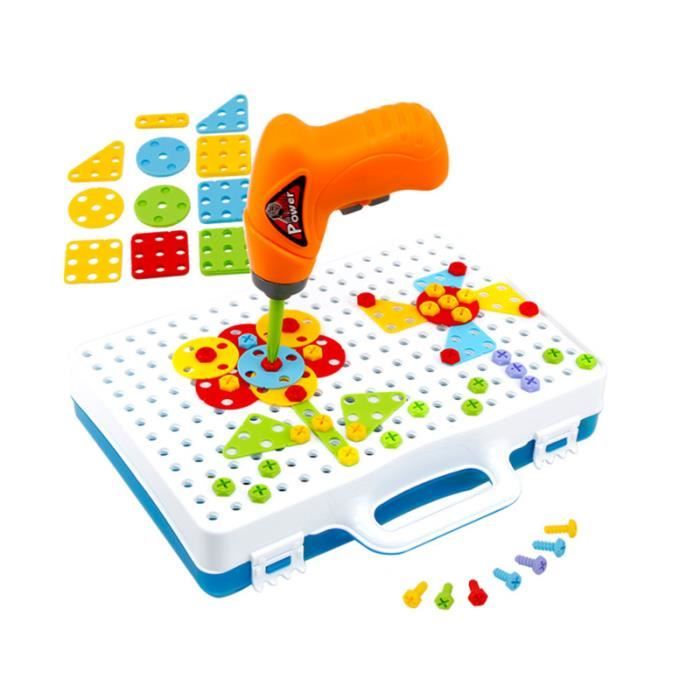 Jeu de construction - Montessori - Puzzle 3D - 144 pièces - Perceuse Électronique - Blanc