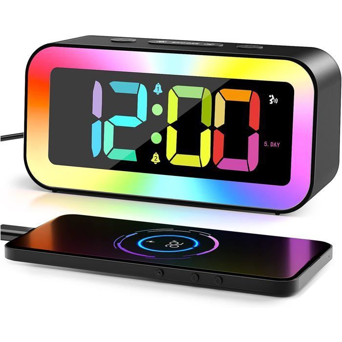 Réveil Numérique Reveil Enfant Lumineux avec Veilleuse 7 Couleurs LED Horloge Digitale Ado Reveil Matin avec 2 Modes dAlarme