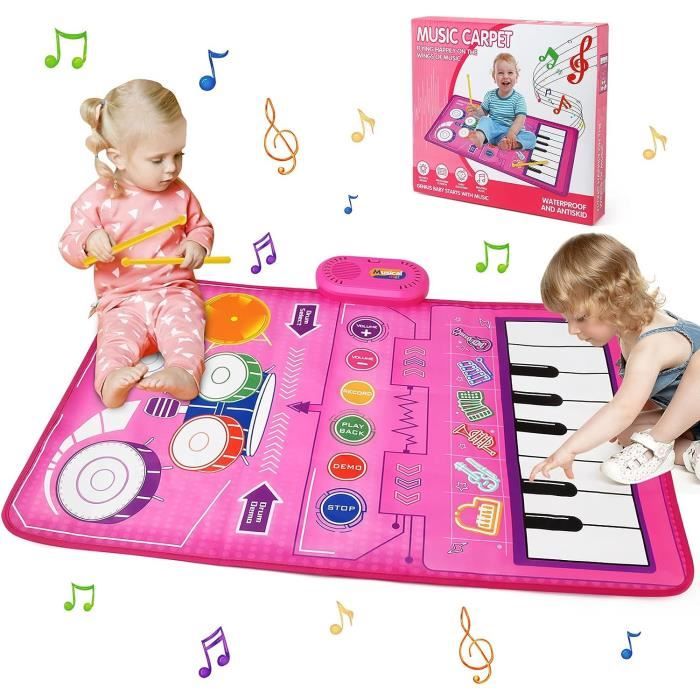 Jeu Musical bébé 1 an - Tapis de Danse Tambour 2 en 1 - Jouet Educatif Cadeau Filles 2 3 Ans