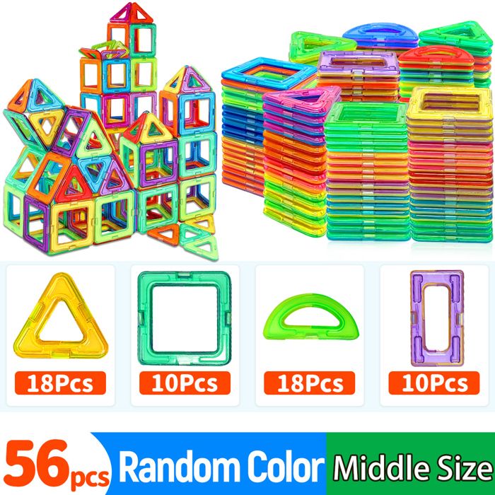 Jeu de Construction Magnétique – Jouet Éducatif Enfant – 56 pièces aimantées colorées – STEM & Créativité
