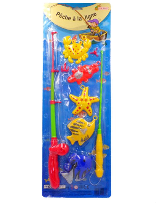 Jeu de pêche à la ligne - 2 cannes - 5 poissons en plastique - 40 cm