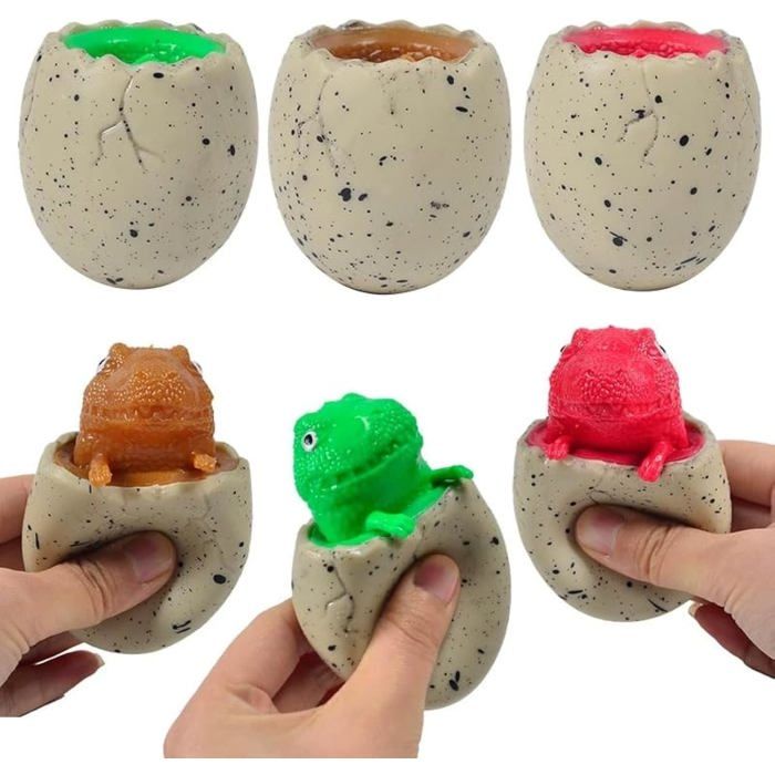 Lot de 3 œufs dinosaures à ressort jouets anti-stress colorés et moelleux pour enfants et adultes jouets sensoriels amusants et