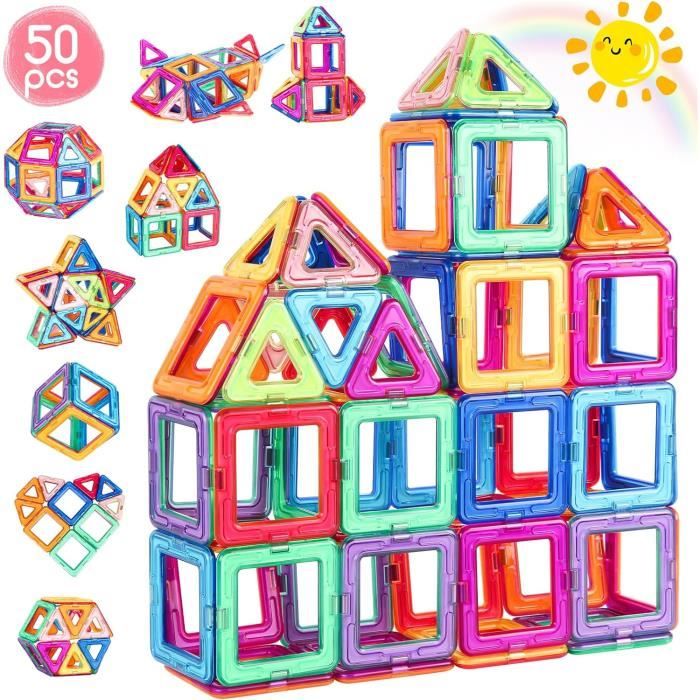 Jeux éducatifs - DARMOWADE - Blocs de Construction Magnétiques - 50 pièces - Portable - Flexible
