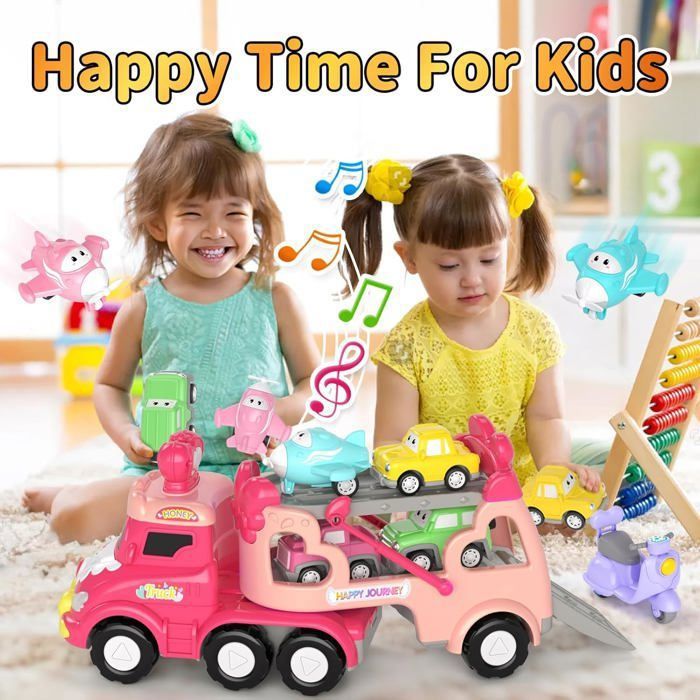 Jouet de Camion pour Enfant Cadeau Fille 2-6 Ans  Camion Jouet avec Sons et Lumières Petite Voiture Enfant  Jouet Fille Cadeau