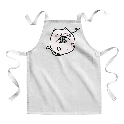 Fabulous Tablier Enfant Cuisine Chat Pusheen Pelotte de Laine Dessin Kawai - Qualité Premium 100% Coton