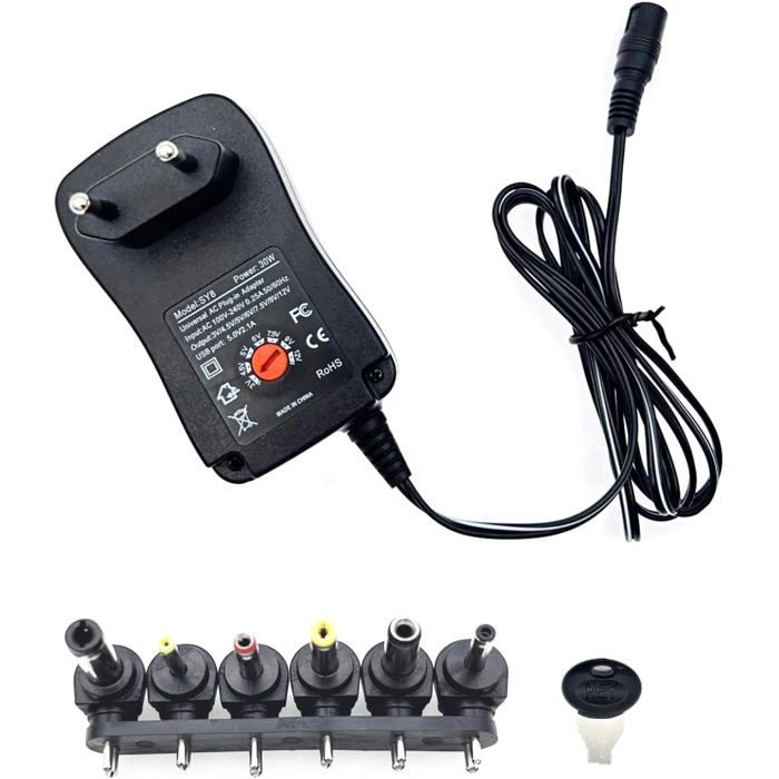 3 V 45 V 5 V 6 V 75 V 9 V 12 V Tension De Sortie Réglable 30 W Adaptateur Ca Avec 6 Embouts Adaptateur Chargeur Universel