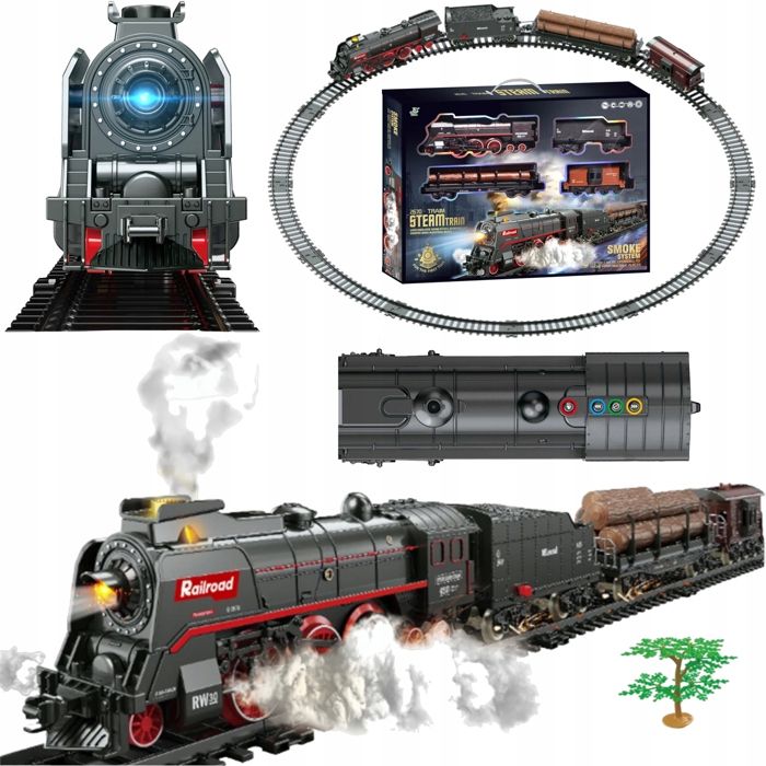 Train électrique locomotive à vapeur - Luxma - 3 wagons - Longueur totale 80 cm - Locomotive 21 5 x 10 cm