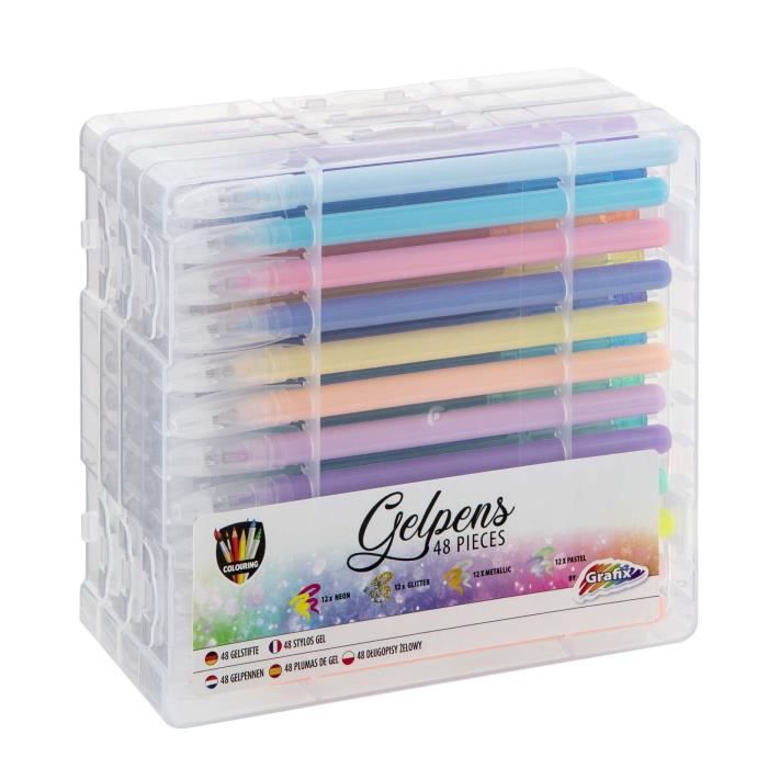 GRAFIX Stylos gel couleurs - Set de 48 stylos multicolores