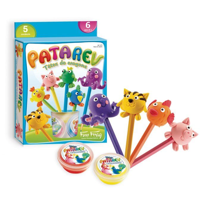 Pate à modeler - SENTOSPHERE - Patarev - Blister - Têtes de Crayon - 5 pots de couleur - 8 têtes danimaux - Dès 6 ans