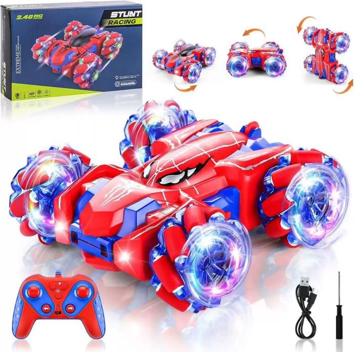 Voiture Télécommandée Jouet BIENCOME 360° Rotation Voiture Enfant avec Spray 2.4GHz Lumières Recharge USB pour Enfants 3-12 Ans
