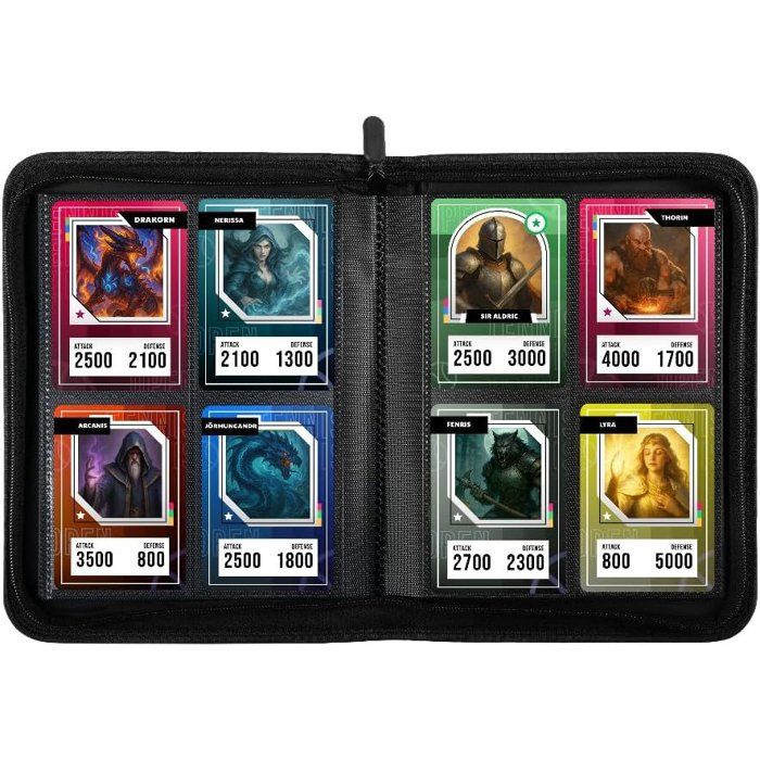 Mini album Premium 160 cartes à collectionner - Konix - 4 pochettes 63 x 88 mm - Magic The Gathering Pokémon Yu-Gi-Oh! - Noir