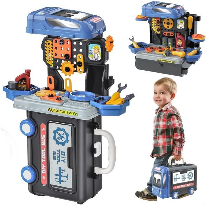 Boîte à Outils Enfant - MARSEE - 59 Pièces Etabli Enfant Jeu de Rôle Jouet éducatif pour Garçons et Filles (Bleu)