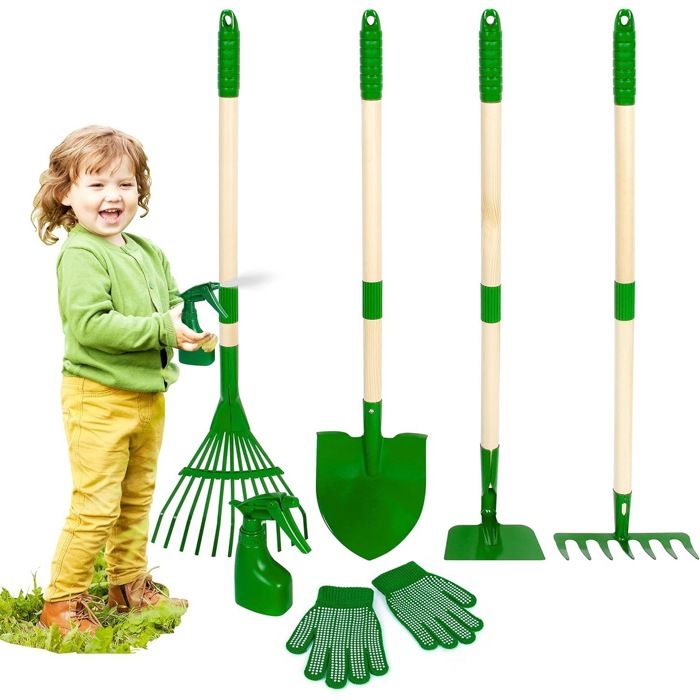 Ensemble dOutils de Jardinage Enfant avec Pelle Gants Tablier Arrosoir Kit de Jardinage pour Garçons et Filles 3 Ans+ (Vert)
